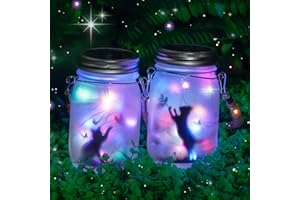 MLOQI 2 Pack Solar Lanterns Outdoor Cat Silhouette,Solar Garden Lanterns Fairy Garden Ornaments Outdoor Mason Jar Lights