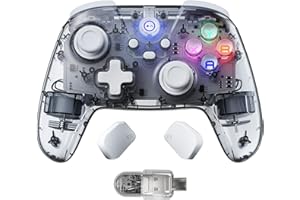 PALPOW Manette PC Sans Fil 2.4G avec Joysticks et Gâchettes à Effet Hall, Manette de Jeu pour Windows/Android/Steam Deck/iPhone/Switch 2, Gamepad Bluetooth avec 8 Couleurs RGB/Turbo - Transparent
