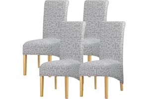 Leorate 4PCS High Back Dining Chair Covers - Stretch Removable Polyester Slipcovers, Floral Print Design, Wrinkle-Resistant & Machine Washable Furniture Protectors (Color-126011)
