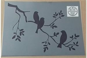 Solitarydesign Shabby Chic craft Stencil 3 Birds on tree branch Rustic Mylar Vintage A4 297x210mm wall art