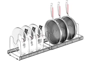 Zanfqvo Organizador de Sartenes, Extensible Organizador Tapas Ollas con 10 Compartimentos, Soporte Tapas y Sartenes Cocina para Almacenar Tapas de Ollas,Platos