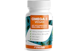 ‎PROFUEL Omega-3 vegan Kapseln 60x - 2000 mg Algenöl pro Tag - hochdosiert: 600 mg DHA + 300 mg EPA - hochwertige Omega-3 Algenöl Kapseln mit DHA & EPA (2:1)
