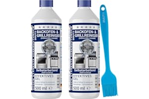 BMUT Detergente per forno, 1000 ml, extra forte, con pennello, pasta gel, detergente per grigliate, contro incrostazioni e incrostazioni, autoportante (2 x 500 ml)