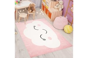 ‎CARPET CITY carpet city Kinderteppich Bubble Kids Flachflor mit Wolken-Motiv in Rosa für Kinderzimmer; Größe: 140x200 cm