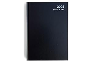 ELITEALPHA 2026 A4 Daily Diary – Page Per Day (Full Page Weekends), Black Hardcover Planner w/ 2026 Year Overview, Notes, Contacts, Monthly Tabs & More – Large Appointment Book for Office, School, Home