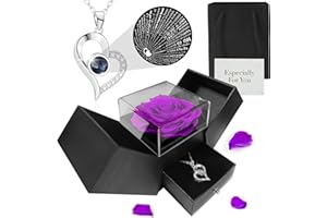 TANNESS Preserved Real Roses Gifts for Her - Gift Box, Necklace w/ 'I Love You' in 100 Languages - Mom, Eternal Rose, Forever Rose for Mum, Presents for Women, Necklace Box