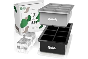 Quikobo 8-Compartment Silicone Ice Cube Tray, XXL Pack of 2 Giant Ice Cube Tray with Lid, LFGB Certified, BPA-Free, for Freezing Baby Porridge, Chilled Drinks and Whisky (Dark Grey & Black)