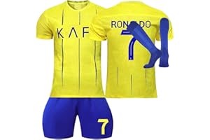 AZISEN Al NASSR FC Jersey Kit for Adult/Children, 2022/23 Home Away Soccer Jerseys New Sesson Unisex Activewear Football Kits Boys' Football Training Shirts Shorts and Socks Sportswear Tracksuit