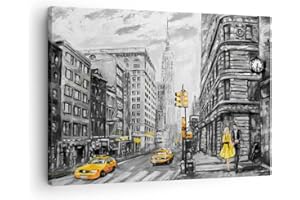 ARTTOR Lienzos decorativos Ciudad Taxi Rascacielos ilustración Cuadro Sobre Lienzo Moderno 70x50cm Cuadros Decoracion Salon Dormitorio Cocina Cuadros Pared Imágenes Wall Art Prints Decor Canvas AA70x50-3148