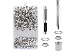 KOSHIFU 100 Sets Grommet Werkzeug Kit 10 mm (2/5 Zoll) Tülle Ösenzange Ösen Set Ösen Scheiben Ösenwerkzeug mit Aufbewahrungsbox für Stoff Leder Planen Markisen Zelte Tasche Schuhe
