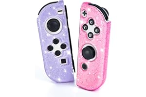 DLseego Schutzhülle für Switch/Switch OLED Controller, Transparenz Glitter Soft TPU Switch Joycon Controller Schutz Grip Case Shell,Linke und Rechte Griffe, Klar Lila+Rosa