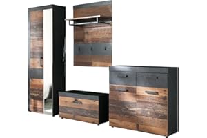 ‎TRENDTEAM SMART LIVING trendteam smart living - Indy - Garderobenkombination - Eiche/Grau - Garderobenschrank, Sitzbank, Paneel, Schuhschrank - (BxHxT) 265 x 192 x 37 cm - antikfarbene Griffe