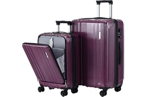 TydeCkare Luggage Set 2 Piece 20/24, 20" with Front Pocket & 24" Luggage Expandable, ABS+PC Suitcase with Spinner Wheels, TSA Lock, with YKK Zipper, Rose Red