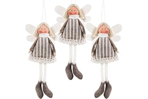 Logbuch-Verlag Set de 3 ángeles Colgantes de Tela 16 cm en Tonos neutros y Marrones – decoración navideña Colgante de Tela