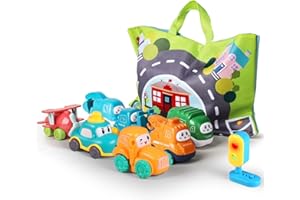 LERRBO 7 Vehicles with Map and Yellow Traffic Light|Baby Toys for 1 2 3 Year Old Boy|1 2 Year Old Boy Birthday Gift for Infant Toddlers|First Birthday Gifts for Toddler Toys Age 1-2