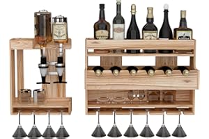 ‎BIMITI bimiti Weinregal Palette beflammt Holz, Wandbar mit 2 Getränkespender Wand Flaschenhalter Flaschenhalter, Vintage, Geschenk Schnapsregal Weinbar Wandregal Weinregal für Wohnbereich