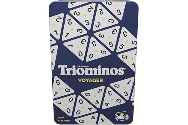 TRIOMINOS Voyager - Edition Voyage Boîte Métal - Jeu de Société de Stratégie Famille et Enfants dès 6 Ans - Jeu de Dominos Triangulaires à 3 Côtés - Classique depuis 50 ans - 2 à 4 joueurs - 30 Min