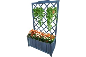 VIVO TECHNOLOGIES Large Rectangular Wooden Planter with Lattice Trellis Panels for Vines Garden Climbing Plants Flowers, Free Standing Plant Pot Box for Garden Patio Raised Bed,L60 x W24.5 x H100 cm, Grey