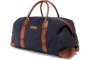 DRAKENSBERG Sac De Voyage Classique 'David' (L) - Grand Sac Weekend Homme, Toile, Cuir, Extensible, Design Safari Vintage, 60L - Bleu-Marine, DR00156