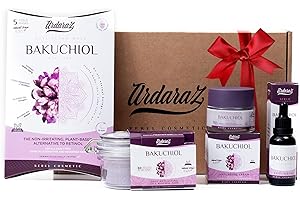 ARDARAZ Skincare kit Antiarrugas con Bakuchiol y Niacinamida. Pack regalos originales para mujer con Discos Exfoliantes, Serum, Crema, 5 Mascarillas