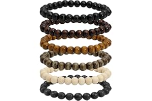 MILAKOO Bracciale da uomo con perle di legno tibetano buddista mala, 6/8 mm