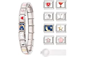 KUNOLI Italian Charms Bracelet, 8 zusätzlich Italian Charms mit Öffnungswerkzeugen,9mm Abnehmbar Module für Italienische Armbänder, Edelstahl Italian Charm Bracelet Charms, Italian Style Charms für Damen