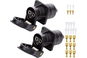 SPARKMOTO 2 Pièces x Prise 3 Broches Femelle 12V 24V,Prise 3 Broches Remorque Connecteur 3 Broche pour Véhicules Agricole,Prise 3 Broches pour Tracteur,avec cosses plates et isolations,Norme DIN9680