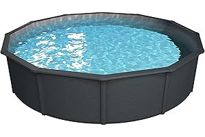 Steinbach Stahlwandpool Set Nuovo de Luxe II – 012151G – Ø 460 x 120 cm – Robuster Pool in Anthrazit für bis zu 17.900 l Wasserinhalt – Mit winterfester silbergrauer Innenfolie und zahlreichem Zubehör