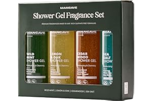 Mancave Men's Ultra-Premium Shower Gel Fragrance Gift Set, 4 x 500ml Natural Sulphate Free Shower Gels: Wild Mint, Lemon & Oak, Cedarwood and Sea Salt fragrances, Vegan Friendly, Packaging May Vary