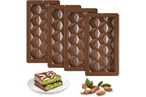 TranRantic 4 Piezas Moldes de Chocolate Oscuro, Molde Turron Silicona Grueso, Moldes de Caramelo Grandes Reutilizables, Molde Barra de Chocolate No Pegajosos para Chocolate Jalea Dulce Hielo (Marrón)