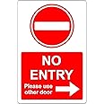 Stop no entry please use other door right arrow Safety sign - Self adhesive sticker 200mm x 150mm