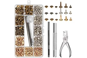 LISSUDA Leather Rivets 300 Set Double Cap Rivets for Leather Bag Making Fabric Punch Pliers Setting Tool Kit Rivet Tubular Metal Studs for Leather Craft Repairs Decoration 6mm 8mm 12mm 4 Colors