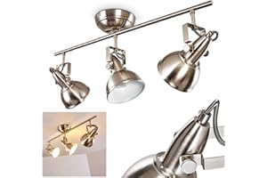 HOFSTEIN Tina Ceiling Light, Metal Ceiling lamp in Nickel matt/White, 3-Flame, with Adjustable spotlights, 3 x E14 Socket, Retro/Vintage Design Spotlight, Without Bulb
