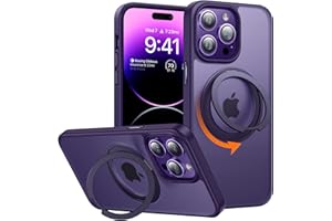 TORRAS Ostand etui do MagSafe iPhone 14 Pro Max z podstawką [obracany o 361° magnetyczny uchwyt pierścieniowy] odporne na wstrząsy, półprzezroczyste, cienkie, magnetyczne etui na telefon iPhone Pro Max 14, czarne (UPRO Ostand Pro)