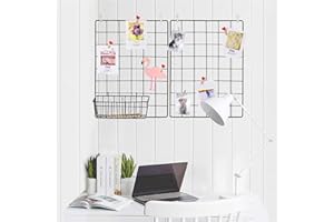 GBYAN Wall Grid Panel 2 Pack Wire Photo Display Shelf Notice Board with Accessories Picture Organizer Multifunctional Decoration for Hoom, Office& Kitchen