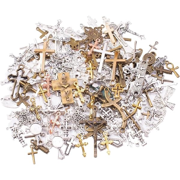 60 Pendentifs Croix Avec Chaîne à Billes - 3 Couleurs (bronze, Or, Argent) - Pour Bijoux DIY, Colliers, Bracelets