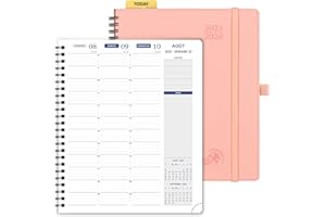 POPRUN Agenda 2025 2026 Semainier A5 22 x 17 cm Version Française - Intervalles de 15 minutes, D'Août 2025 à Juil 2026 12 Mois Scolaire, Couverture Souple Spirale, Papier 100g/m², Rose Doux