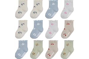 Aroveea Non Slip Grip Ankle Baby Socks 12 Pack for Toddler Boys and Girls Kids Infant Baby Cute Cotton Socks