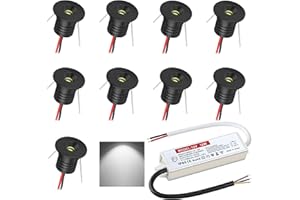 DYKUWEY Faretto da incasso 1W 9 pezzi Mini Luci da incasso 12V Faretto a LED per soffitto camera da letto Armadietto del bagno Scala per posto auto coperto (Nero Bianco Freddo 6000K)