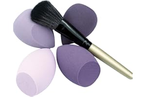 Mocarheri Makeup Sponge 4Pcs & Foundation Brushes 1Pcs, Soft Sponge For Liquid Foundation, Creams, and Powders，Latex Free Wet and Dry Makeup Sponge (Purple Series)