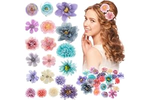 WLLHYF 23 Pieces Flower Hair Clips Rose Flower Hair Barrettes Boho Bride Claw Clip Hawaiian Artificial Flower Hairpin Clip Brooch Pin Headpiece Hair Accessories for Girls Wedding Christmas