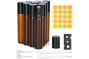 Ailvor Roll on Glasflaschen für Ätherisches Öl - 10 Stück Braune Flasche Leer 10ml, Nachfüllbar Rollon Flaschen für Öle, Duftstoff, Kosmetika, Massagen