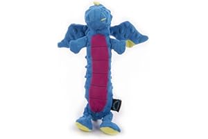 goDog Bubble Plush Skinny Dragons Squeaky Plush Dog Toy, Chew Guard Technology - Blue, Large