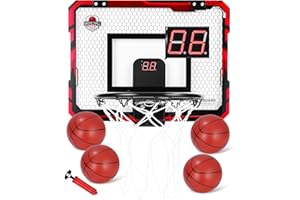 XESPIS Canestro da interno per bambini, Canestro pieghevole a punteggio automatico per porta con 4 palloni e accessori completi per il basket, giocattolo da basket come regalo per bambini