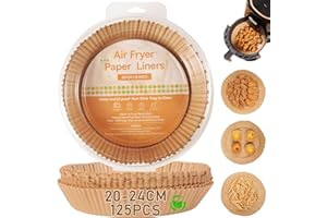LXUDN Airfryer Backpapier 20-24CM, 125 Stück Backpapier für Heißluftfritteuse Eckig, 4.5L-7L Air Fryer Baking Paper, Heissluftfritteuse Papier Air Fryer Rund Disposable Paper Liner Kompatibel Ninja
