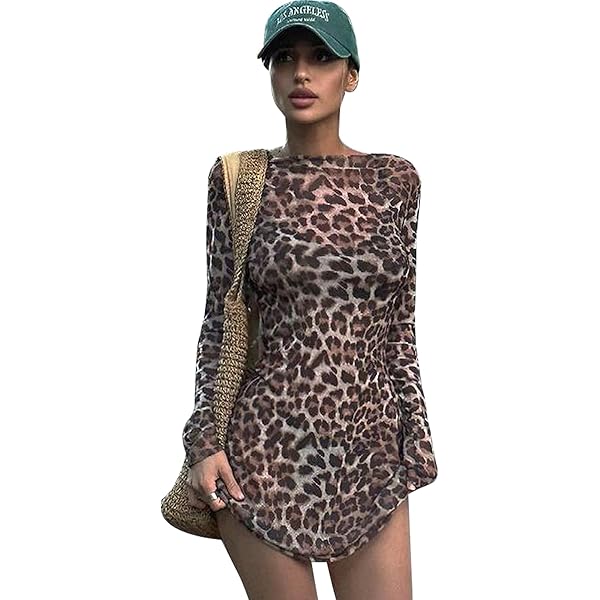Abito Lungo Aderente Senza Maniche Leopardato Abito Lungo a Coda di Pesce con Stampa Animalier da Donna