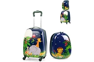 SOARS Kinderkoffer & Rucksack, Kindertrolley mit Rollen & verstellbarem Griff, Koffer Set, Kindergepäck, Reisekoffer Kinder Jungen & Mädchen, für Spielzeug, Kleidung (Wald A, 12"+16")
