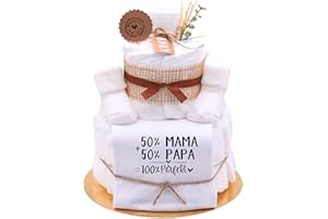‎TREND MAMA KEIN STREICHELZOO Trend Mama® | Sprüche Windeltorte Babybody Neutral Unisex | Baby Body und Kuschelsocken | Babygeschenk zur Geburt (MOTIV | 50% Mama+50% Papa= 100% Perfekt, BABYBOY | 50-56)