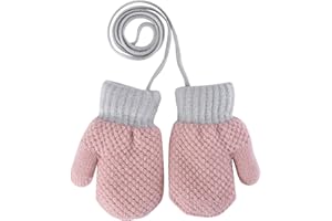 LONTG Gant Hiver Enfant 2-4 ans Mitaines Plein-doigts Laine Tricot Fille Garçon Moufles Polaire Chaud avec Rayures d'ananas Moufles gants avec Ficelle Gants de Ski Gloves pour Extérieur Vélo Moto Escalade