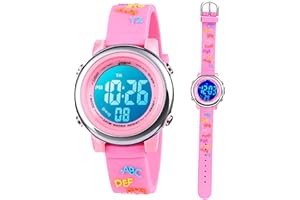 ANLOO Maluchy dziecięce cyfrowe zegarki dla dziewcząt i chłopców, 3D, urocza kreskówka, 7 kolorów świateł, wodoodporny, sportowy, elektroniczny zegarek na rękę ze stoperem alarmowym, dla dzieci w wieku 3-10